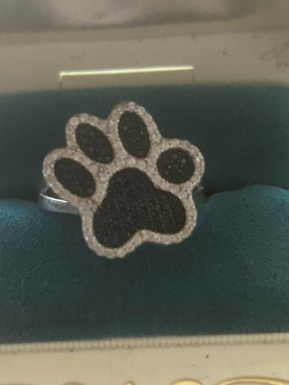 Adorable Sterling Silver Crystal Paw Print Ring